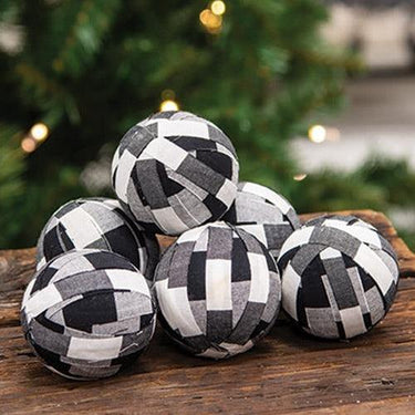 6 Set White and Black Buffalo Check Balls - The Fox Decor